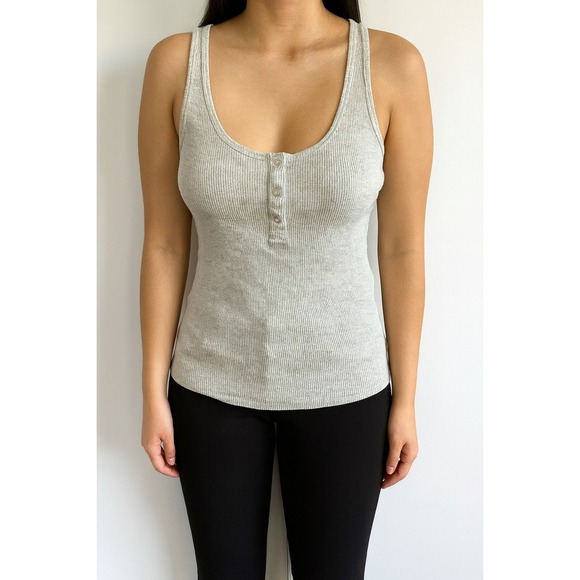 Old Navy Womens Tank Top Large Tall Ribbed Henley Sleeveless Gray Casual - Picture 1 of 4